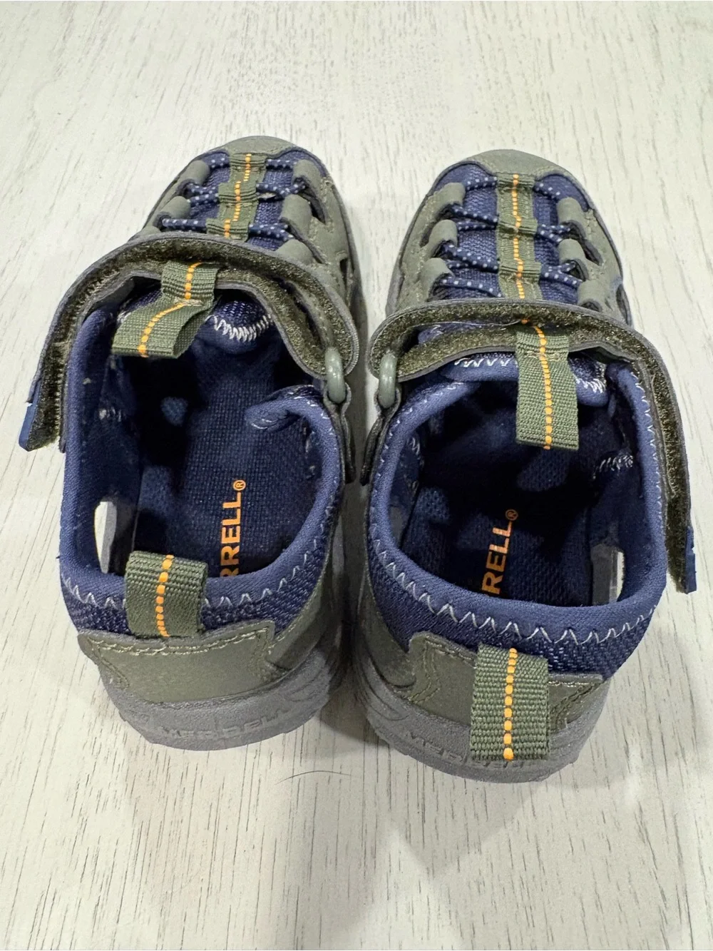 Merrell Kids Olive and Navy Hook-and-Loop Sport Sandals